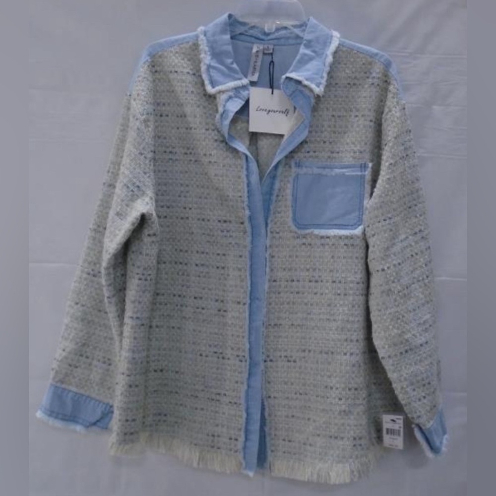 Grace + Karma Women's Size Large Boucle Tweed Denim Button Up Jacket, New